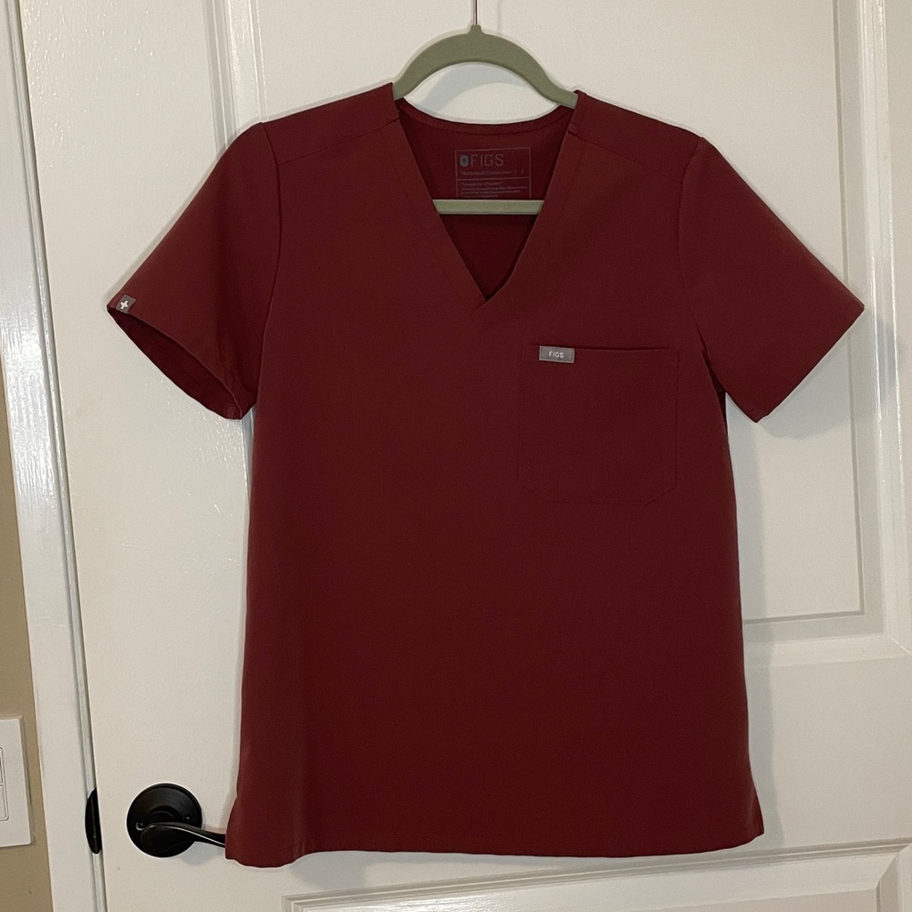 Figs Dark Cherry color P O 3092, V-Neck Scrub Top, dark mauve type color